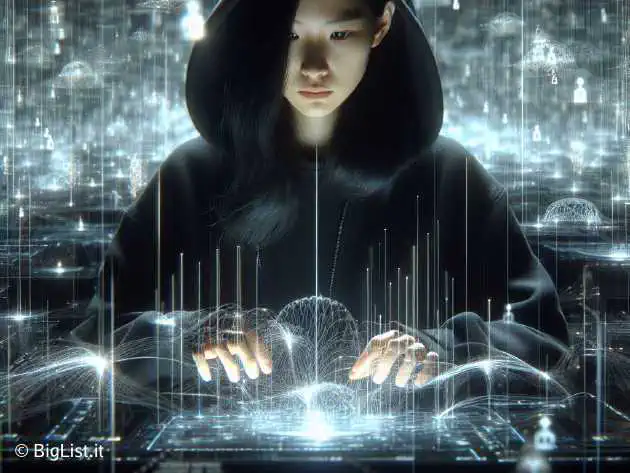a dark hacker in a hoodie interacting with a huge database, representing the data breach.