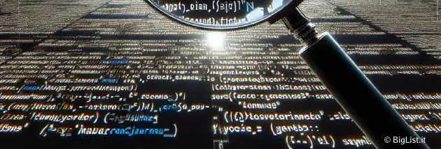 a detailed image of a computer screen with a long line of code, with a hidden command embedded far to the right, and a magnifying glass highlighting the command