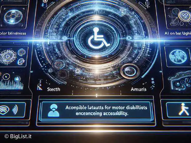 A futuristic digital interface showing AI improving accessibility features for diverse users.