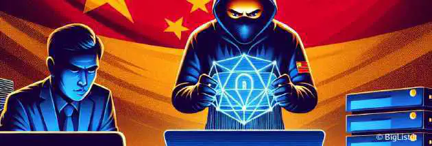 A digital illustration of a hacker infiltrating a network through a VPN vulnerability with a Chinese flag in the background.