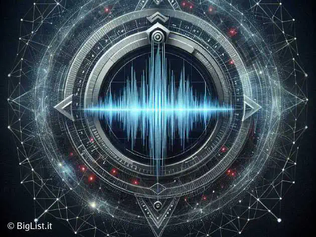 Ultra-high-quality digital illustration of a futuristic audio waveform embedded in the Meta logo, showcasing innovation in audio technology. Background of interconnected global elements.