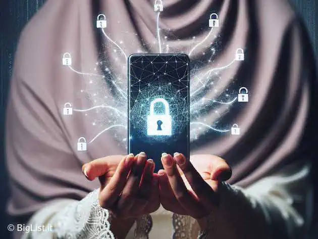 A visual representation of a person holding a smartphone with visible, transparent data flows and locks, highlighting security vulnerabilities.