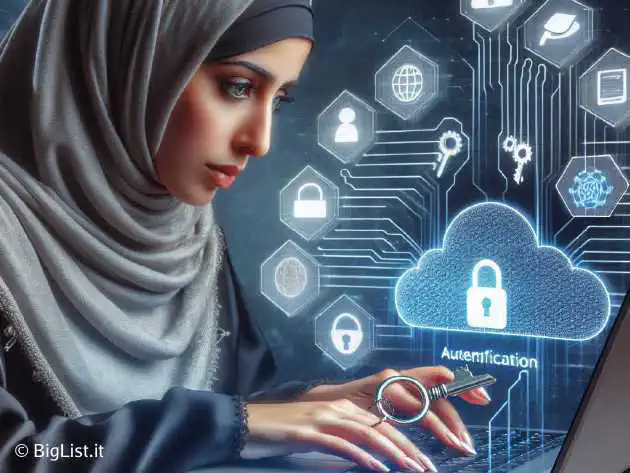 An image of a person using a security key on their computer to access AWS services, symbolizing multi-factor authentication.