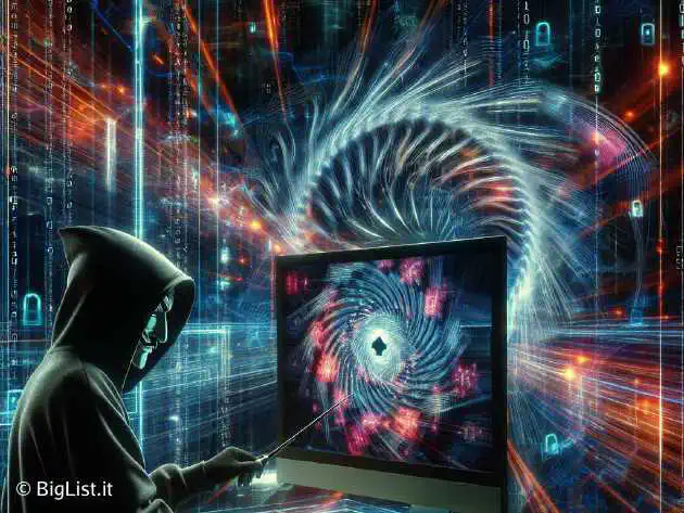 A sophisticated hacker breaking through a digital security shield, symbolizing the exploitation of a critical vulnerability in OpenSSH on a futuristic computer screen.