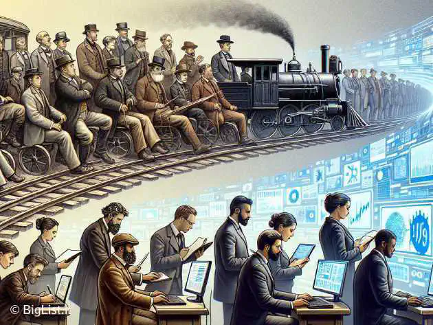 A 19th-century railway boom transitioning into today's digital internet era, showing detectives with old-fashioned notebooks morphing into analysts with computer screens.