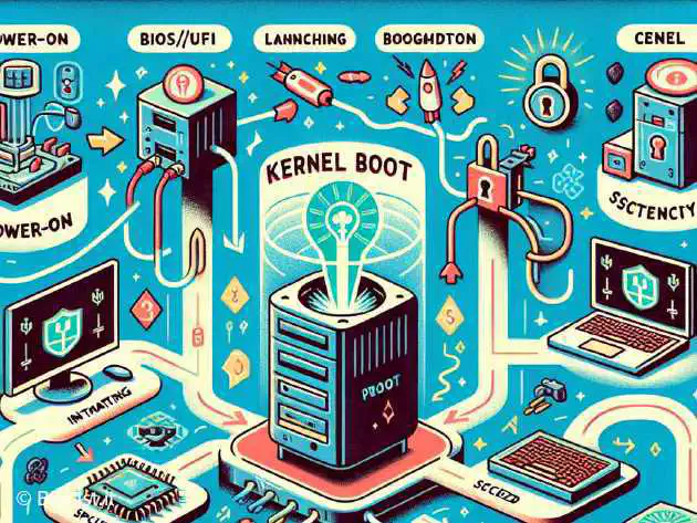 A secure, quick, and unified kernel boot process illustration.