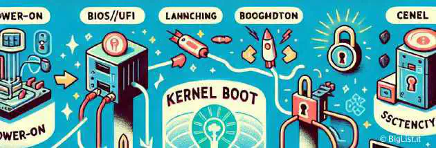A secure, quick, and unified kernel boot process illustration.