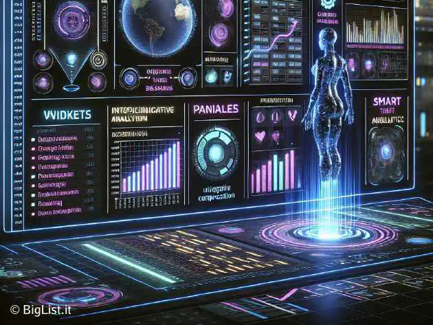 A futuristic digital spreadsheet with AI elements, showcasing compression and analysis features.