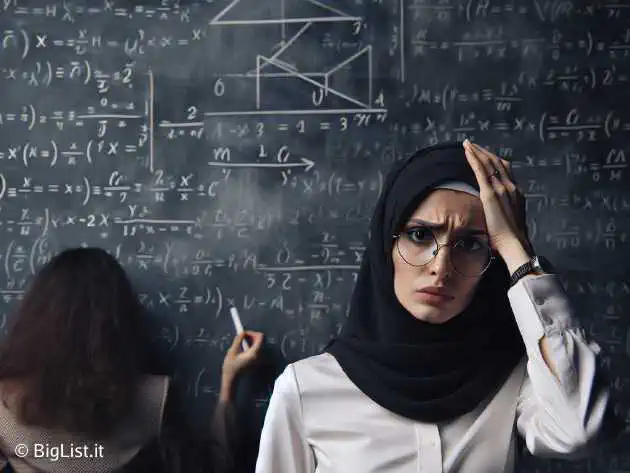 a mathematician looking frustrated in front of a blackboard filled with equations