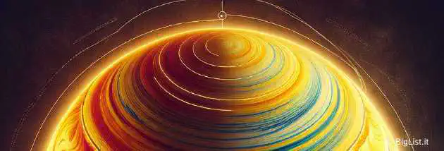 A scientific visualization showing the sun with different latitudinal bands highlighted in red, yellow, blue, and green, representing varying rotational speeds.