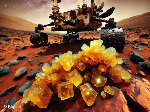 Curiosity rover discovering yellow sulfur crystals on Mars