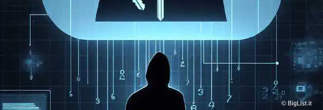 A dark-themed illustration showing a digital thief stealing data from a cloud with credentials in hand.